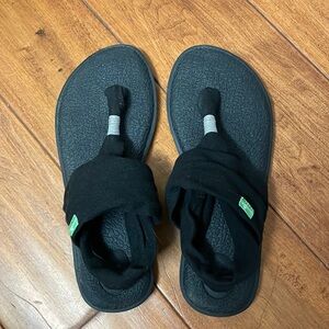 Pre-owned Sanuk Black slippers yoga sling back flip flop size 6